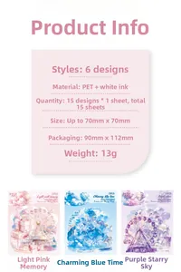 Detail of PET decorative stickers with white ink process in floral and dreamlike patterns