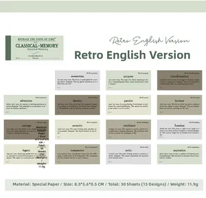 Detail of vintage English vocabulary paper cards with dictionary style for scrapbooking