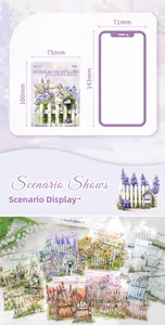 Detailed view of cat and garden fence PET stickers with size and pack info