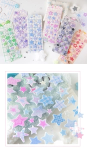 Makrodetail der Filzstern-Sticker in sanften Pastellfarben für DIY-Scrapbooking-Projekte