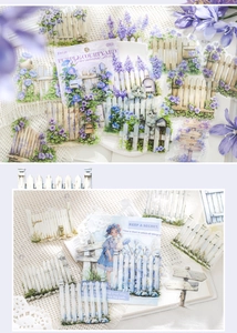 Detail of ZHIJI purple courtyard PET stickers with vintage fence and floral motifs