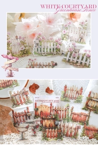 Detail of vintage garden fence PET stickers with floral motifs for scrapbooking