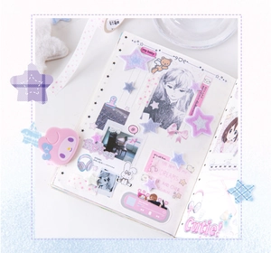Detailansicht der niedlichen Filzstern Aufkleber und rosa Clips für DIY Planer