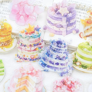 Dreamy watercolor cake PET stickers set for scrapbooking with floral and dessert designs