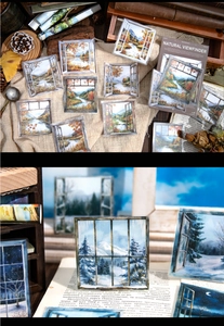 Detailed natural scenery stickers for journaling with autumn and winter landscape designs