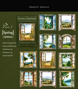 Macro layout of 20 pieces watercolor nature window PET stickers for DIY scrapbooking journaling