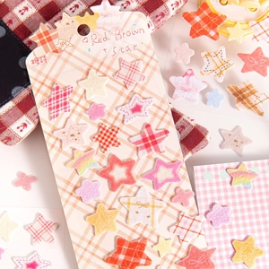 3D Stern-Filzaufkleber in Rotbraun mit Karomuster für DIY Scrapbooking Dekorationen