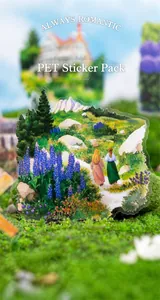 Detail view of Always Romantic PET collage stickers with vintage watercolor garden scenery