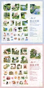 Detailed PET landscape stickers in Monet Manor and Romantic Countryside artistic themes