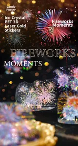 Détail d'autocollants de feux d'artifice en or laser 3D en PET pour journaux