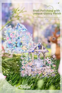 Detail of shell light PET sticker featuring a dreamy wishing well with special oil texture