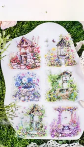 Detailed garden well flower PET stickers set for scrapbooking and DIY decoration
