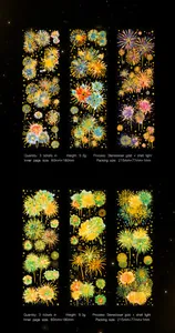 Détail de 3 autocollants de feux d'artifice avec effet laser or et nacre
