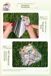 Close-up of waterproof PET floral stickers showing adhesive backing and texture