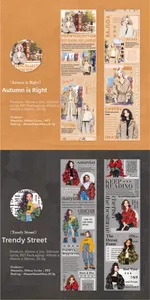 Detailed view of PET decorative tape featuring magazine style girls and urban autumn themes