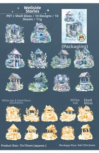 Detail of PET stickers with white ink and shell light effect in Well of Wishes series