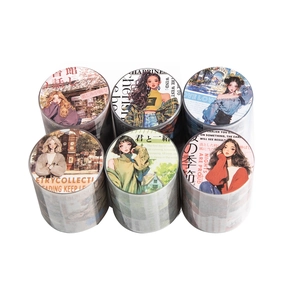 Set of 6 decorative PET tapes with anime girl illustrations for DIY scrapbooking