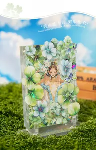 Detail of forest style acrylic Guka brick with green floral art on mossy background