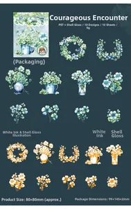 Detailed PET stickers showing shimmering shell light effect and four-leaf clover motifs