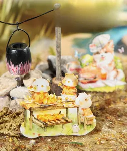 Macro detail of cute animal PET stickers showing fine printing and campsite scene designs