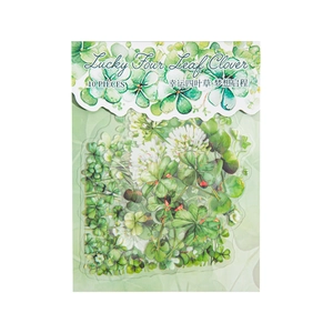 10-piece Lucky Four Leaf Clover stickers with green floral patterns for DIY scrapbooking