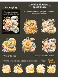 Detailed PET stickers showing 5 snake and flower designs with shell light effect finish