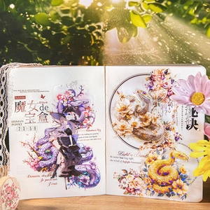 Floral snake theme DIY scrapbooking stickers with anime witch and decorative elements