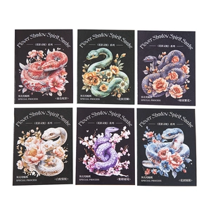 Floral snake theme sticker set with shell luster special process 6-piece artistic pack