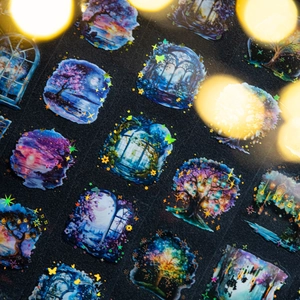 Dreamy forest and starry window PET decorative tape with laser butterfly effects