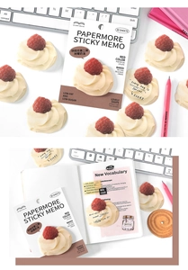 Detailed close-up of raspberry cream dessert sticky notes for journaling with 30 sheets