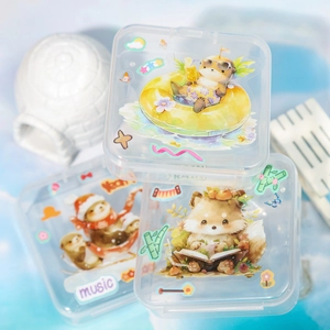 Cute PET animal stickers in transparent storage boxes for DIY scrapbooking decoration