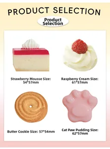 Detail view of 4 dessert themed sticky note designs with precise size measurements