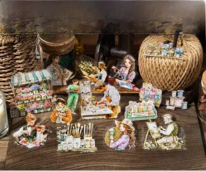 Adesivi retrò acquerello con figure professionali su legno per scrapbooking fai-da-te