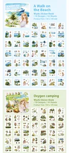 Catalogo di 50 adesivi washi a tema spiaggia e campeggio per decorazioni di scrapbooking