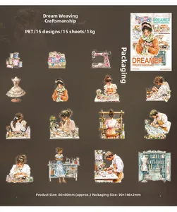 Dettaglio di 15 adesivi PET vintage per decorazioni scrapbooking fai da te