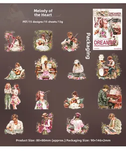Dettaglio di 15 adesivi in PET con musicisti ad acquerello per scrapbooking e fai-da-te
