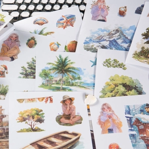Artistic dark shadow stickers featuring hand-painted watercolor girls and landscapes