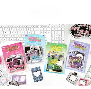 Close-up of retro Korean style decorative stickers with camera and TV designs for journals