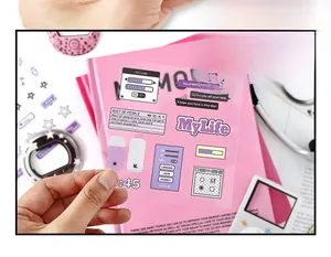 Detailed view of retro digital UI PET stickers with translucent login interface design