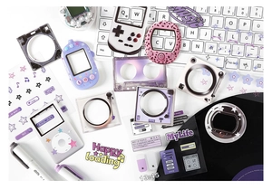 Retro electronic themed sticker set featuring MP3 player and handheld game designs