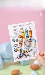 Detail of PET stickers showing fitness girls and gym equipment for scrapbooking decoration