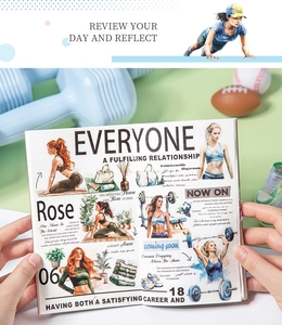 Close-up of sports girl themed PET tape with fitness illustrations on a planner page