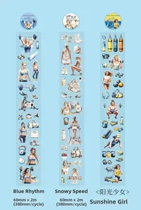 Detailed sports girl PET tape showing fitness icons like dumbbells and running girls