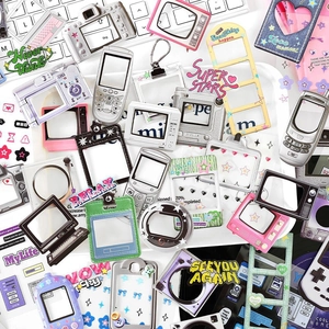 Y2K Retro Scrapbooking Material Pack Cardboard PET Stickers Camera Phone Patterns DIY Journal Decoration Craft Art Supplies