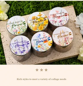 Detail view of 6 rolls of vintage floral washi tape from the Walking Through The Flowers series