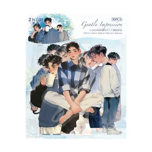 Gentle Impression series PET stickers featuring aesthetic anime boy illustrations, 30 pieces