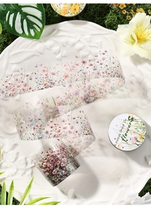 Floral PET tape rolls with wildflower illustrations and vintage circular tin box set