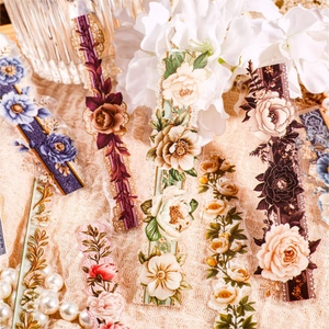 Retro floral scrapbooking stickers set with vintage realistic flowers for DIY art decor