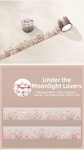 Detail of floral PET decorative tape showing pink floral patterns and 350mm repeat cycle