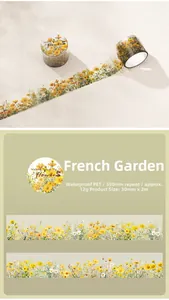 Detail view of 30mm floral PET tape with daisy pattern for DIY journaling decor